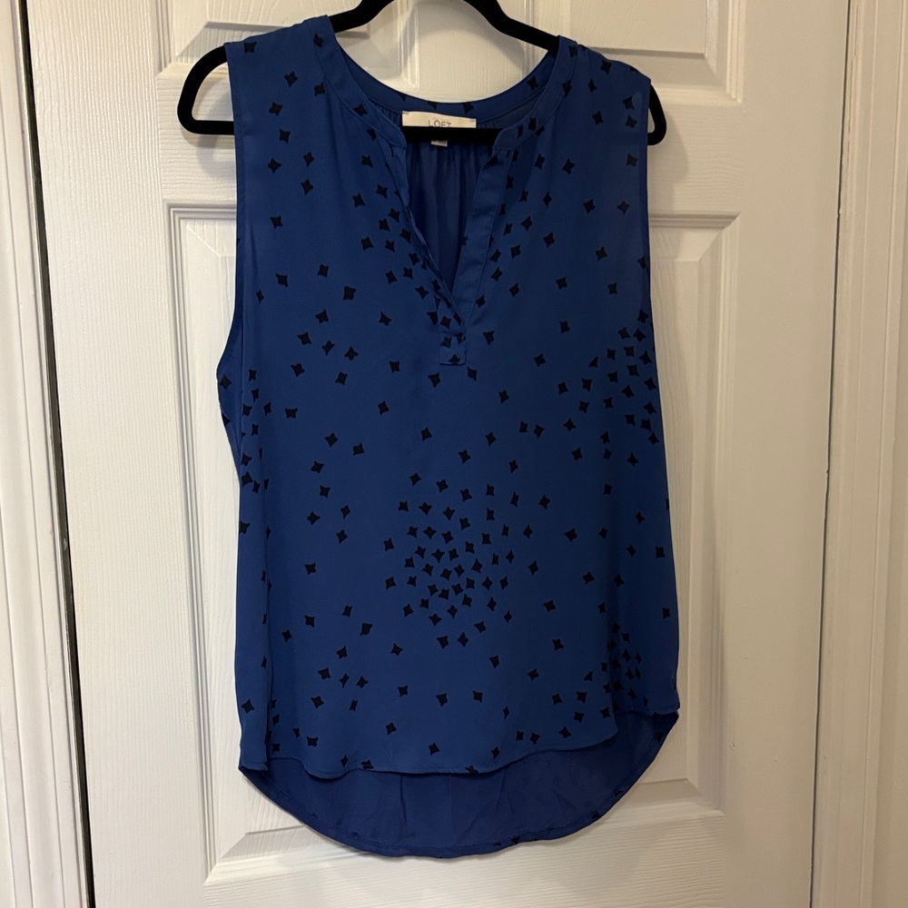 LOFT blue Sleeveless Blouse with Pattern shell large